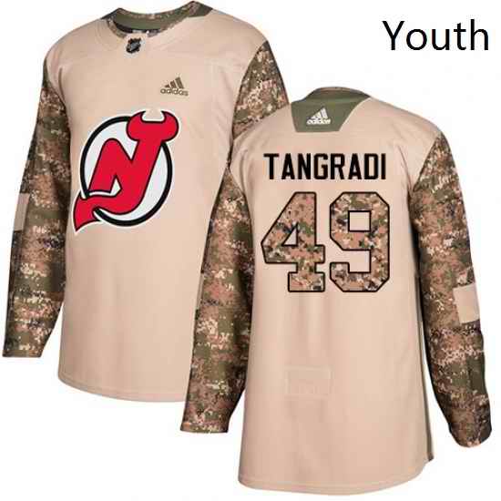 Youth Adidas New Jersey Devils 49 Eric Tangradi Authentic Camo Veterans Day Practice NHL Jersey